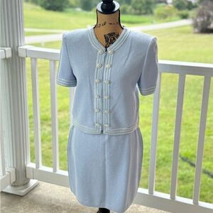 St. John Light Blue Blazer and Skirt Set